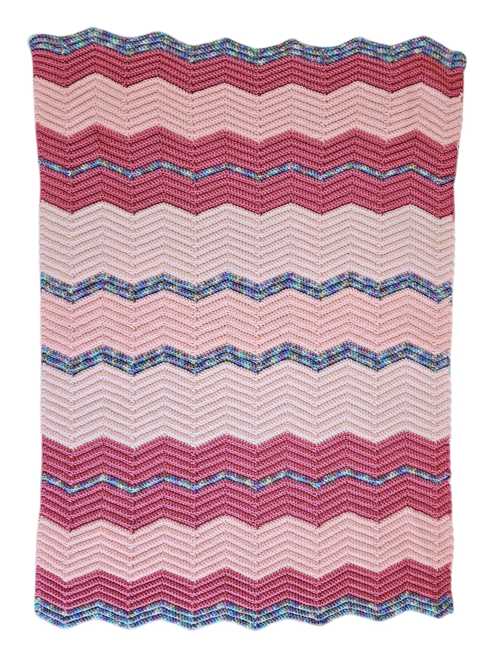 Chevron Hand Knit Throw Baby Blanket in Pink & Blue